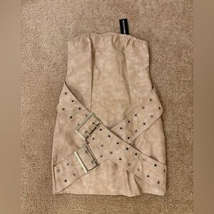PrettyLittleThing Faux Leather Strapless Bodycon Dress